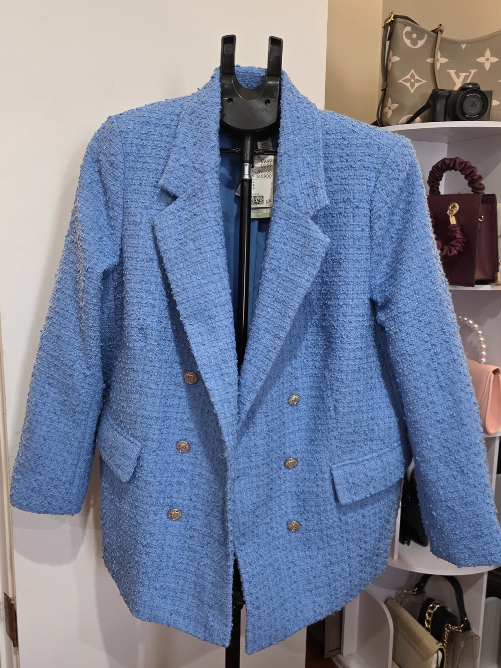 H&M Light Blue Bouclé Double-Breasted Blazer